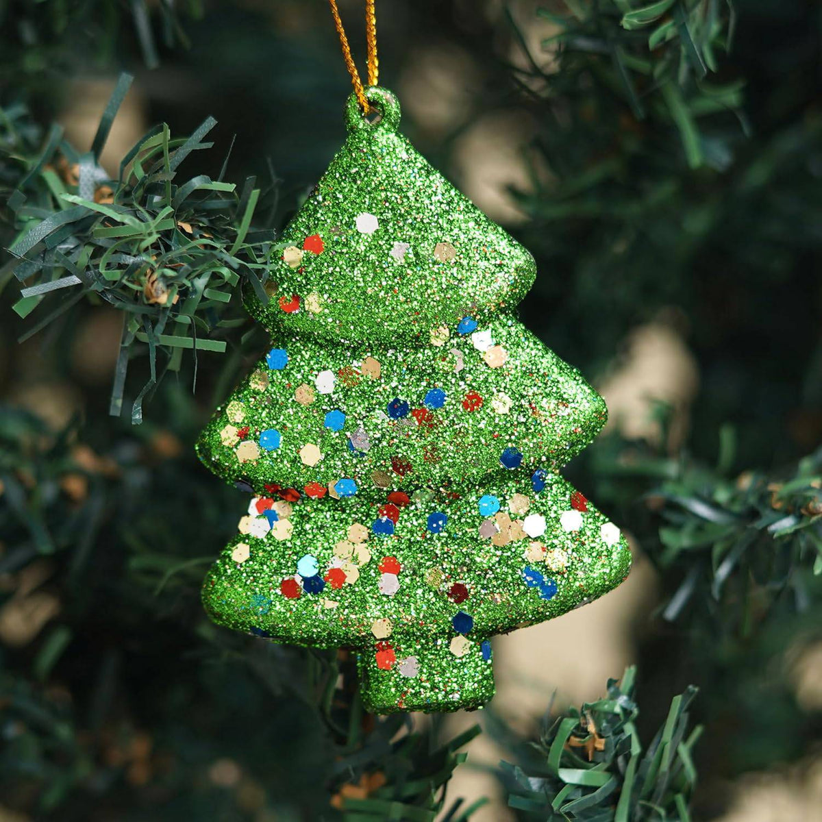 Set of 4 Sparkly Christmas Trees for Decor (Red, Green, Gold, Silver)
