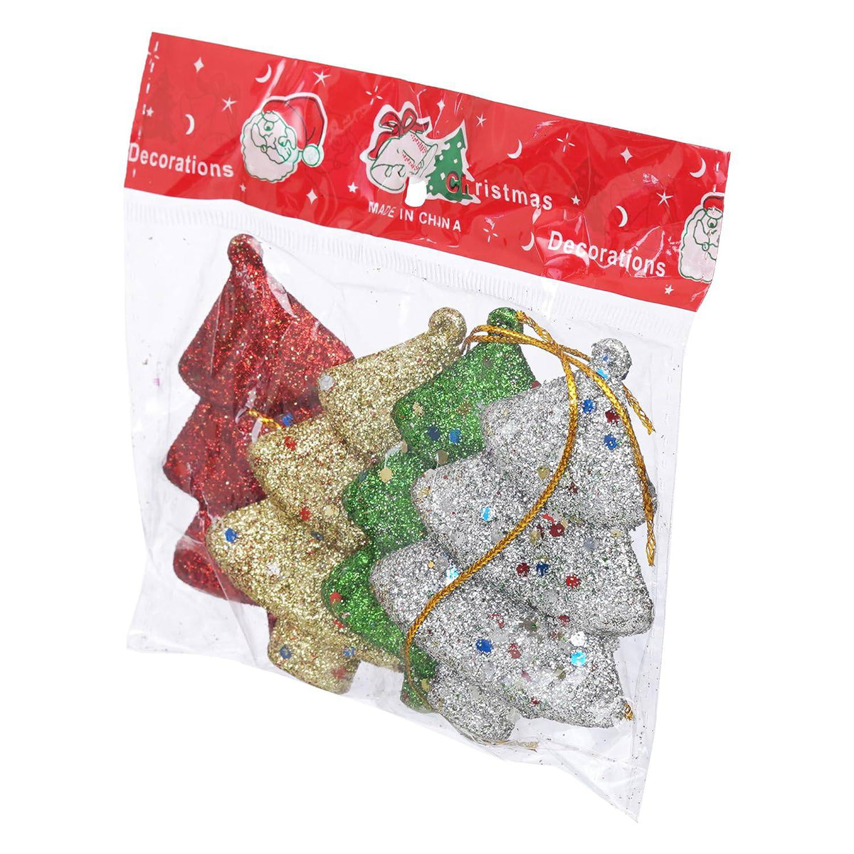 Set of 4 Sparkly Christmas Trees for Decor (Red, Green, Gold, Silver)