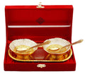 Silver Plated Decorative Embossed Bowl Set with 2 Spoons & 1 Tray, Service for 2, Festive Gifts