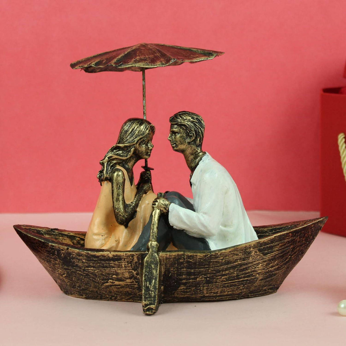 TIED RIBBONS Resin Romantic Boat Couple Showpiece Statue For Home Decor Living Room Bedroom Decoration Items Gift To Wife Husband Boyfriend Girlfriend, Multi Colour