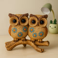 Twin Owls on Branch Decorative Showpiece - Handcrafted Resin Owl Couple Statue