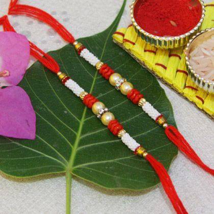 White and Red Beaded Rakhi
