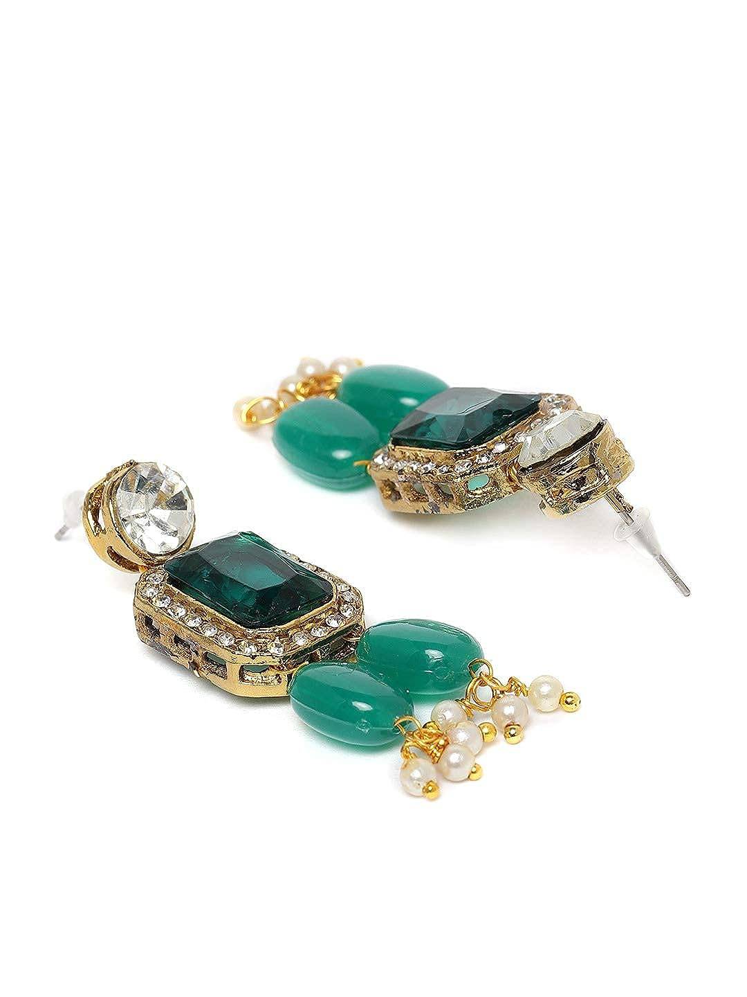 ZAVERI PEARLS Green Stones & Beads Multistrand Traditional Choker Necklace & Earring Set For Women-ZPFK10111