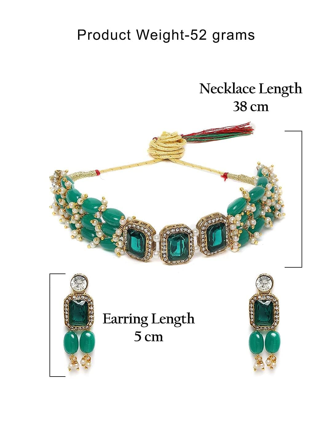 ZAVERI PEARLS Green Stones & Beads Multistrand Traditional Choker Necklace & Earring Set For Women-ZPFK10111